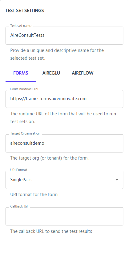 Test Set Settings