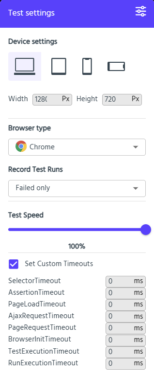 Test Settings – Step 2